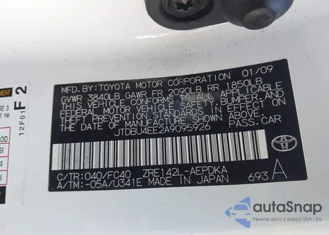 2010 Toyota Corolla Le z USA, uszkodzony, nr VIN JTDBU4EE2A9095926